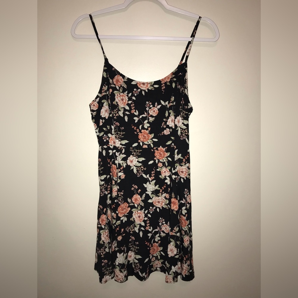 Black floral shirt dress